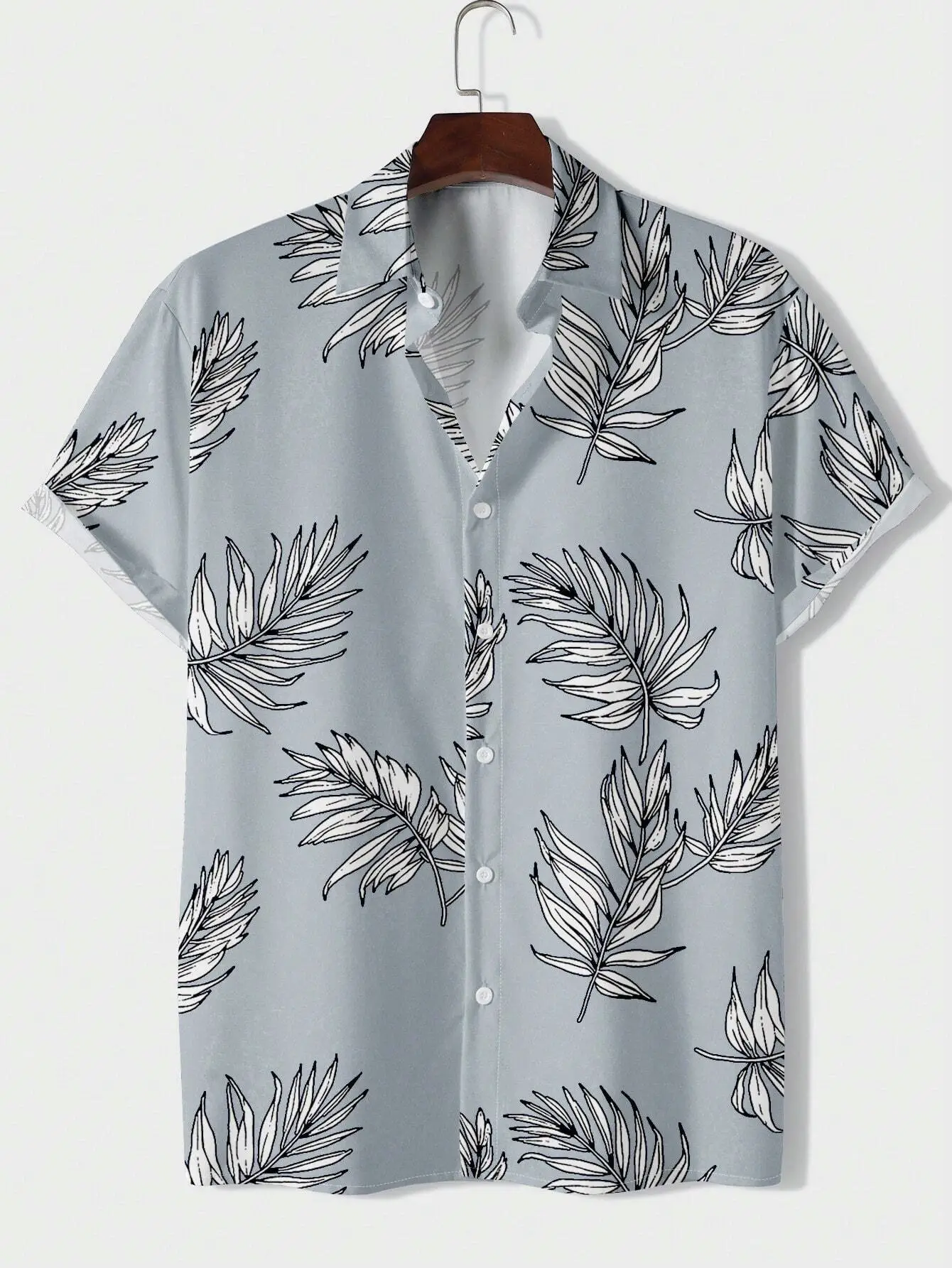 Men's 3D Printed Palm Leaf Shirt White Short Sleeve — feature 4