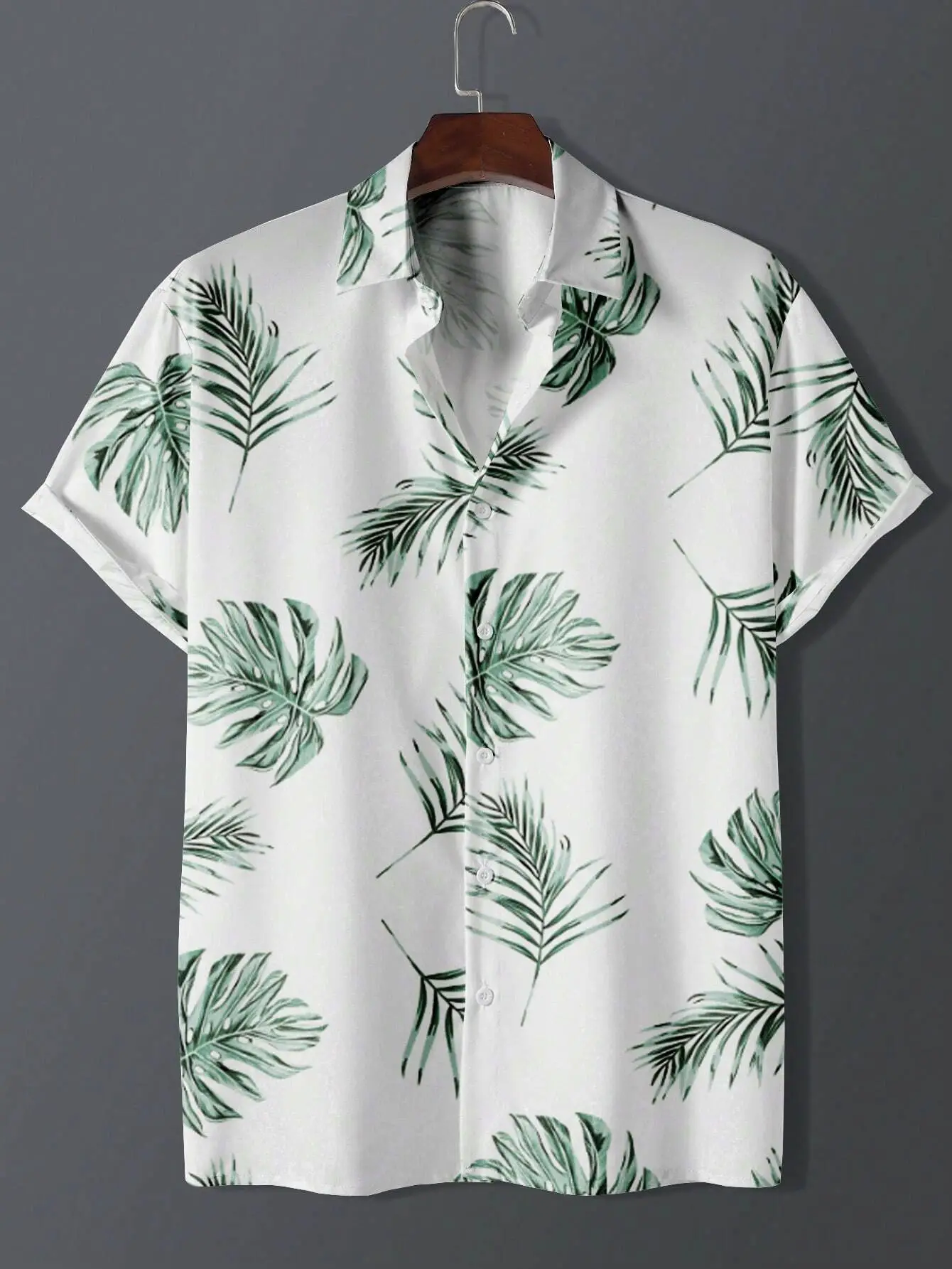 Men's 3D Printed Palm Leaf Shirt White Short Sleeve - Image 10