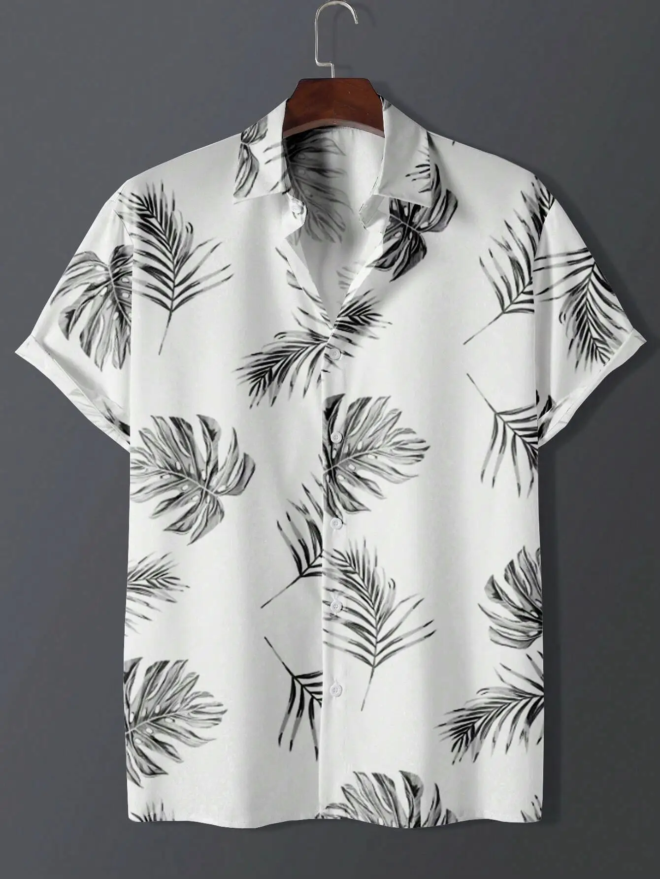 Men's 3D Printed Palm Leaf Shirt White Short Sleeve - Image 11