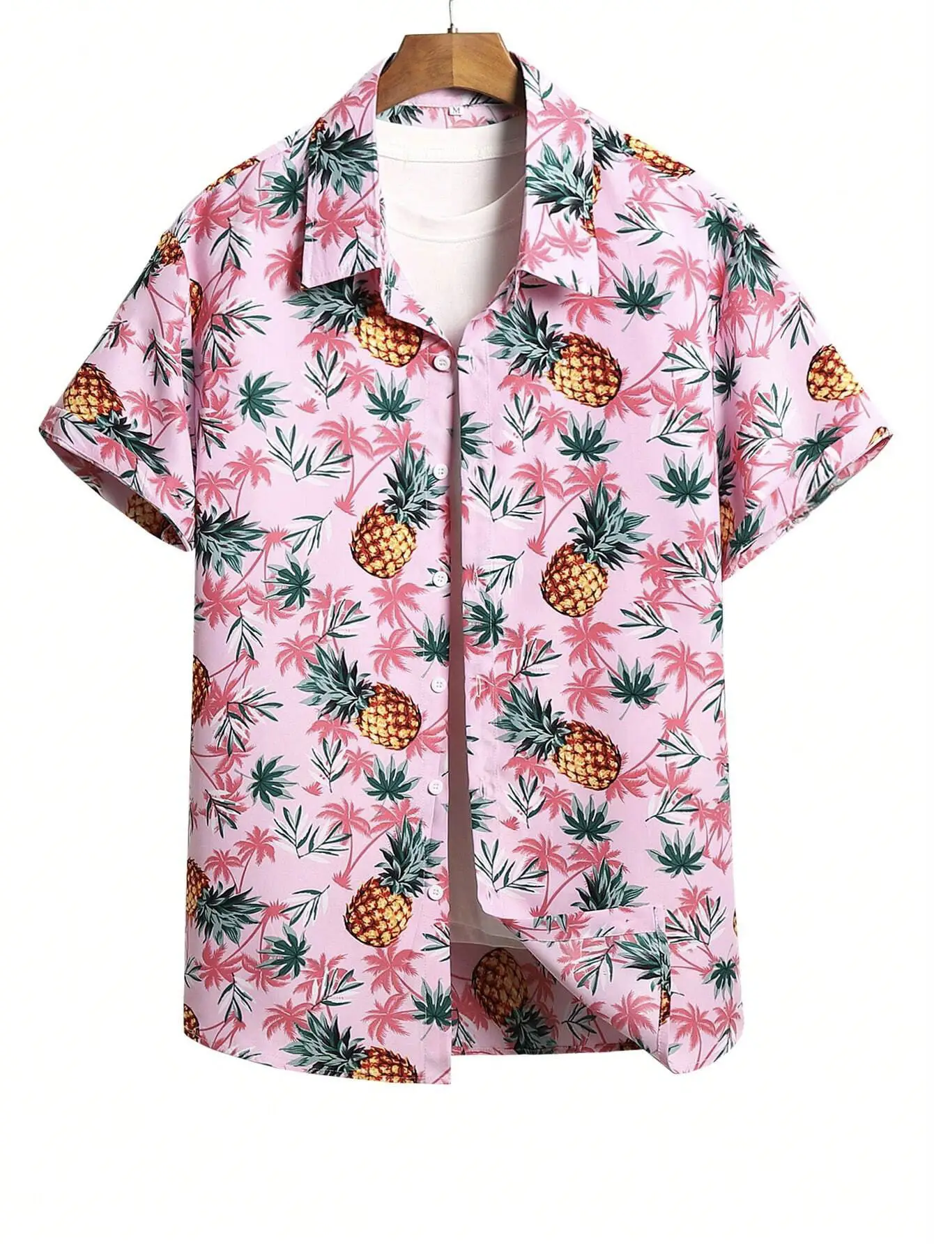 Men's 3D Printed Palm Leaf Shirt White Short Sleeve - Image 14