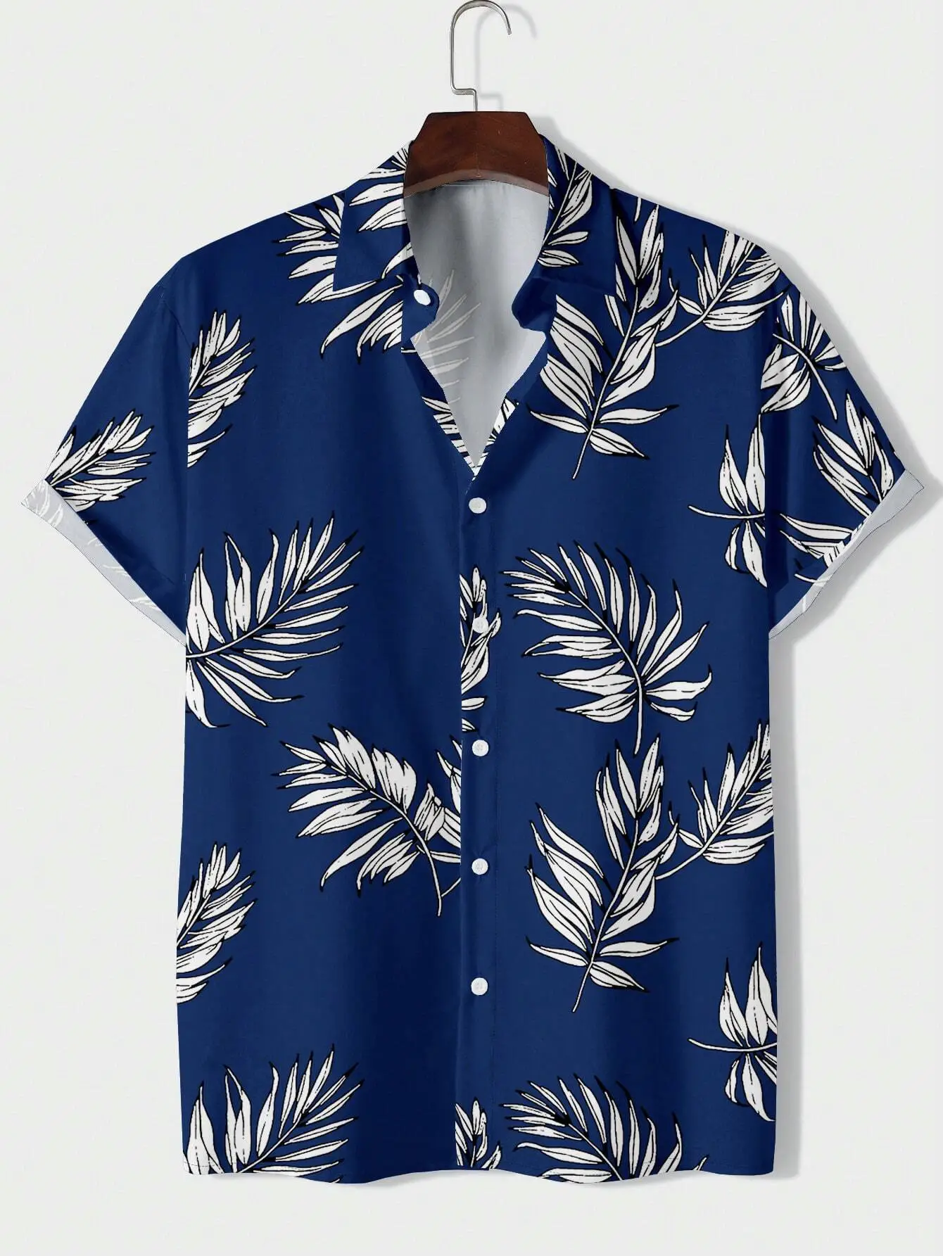 Men's 3D Printed Palm Leaf Shirt White Short Sleeve - Image 15