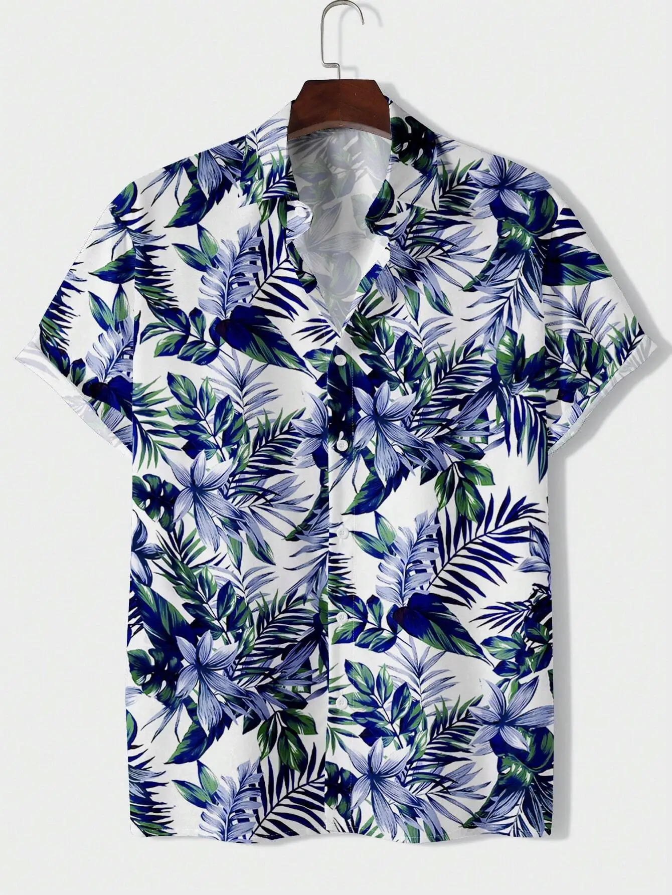 Men's 3D Printed Palm Leaf Shirt White Short Sleeve - Image 18