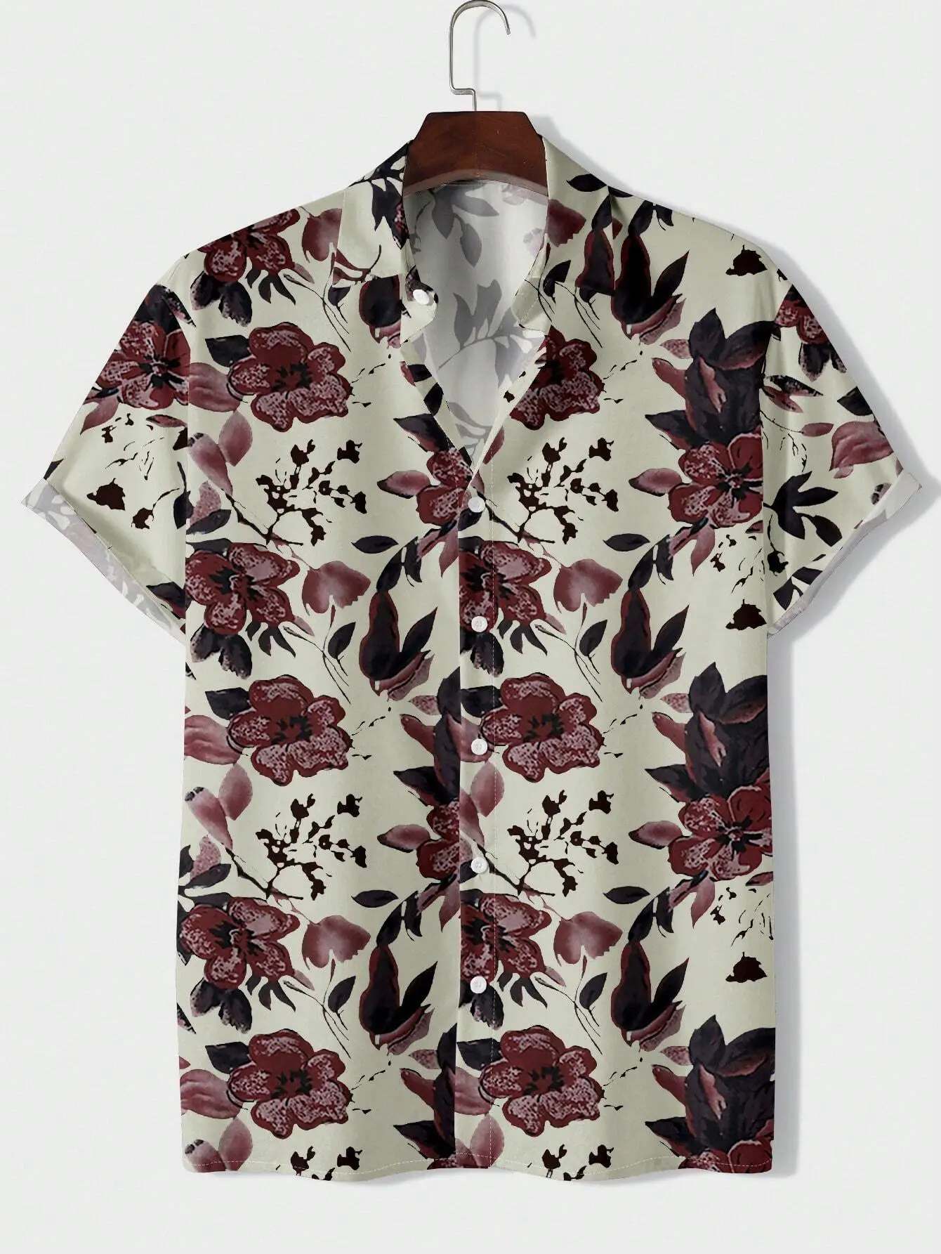 Men's 3D Printed Palm Leaf Shirt White Short Sleeve - Image 19
