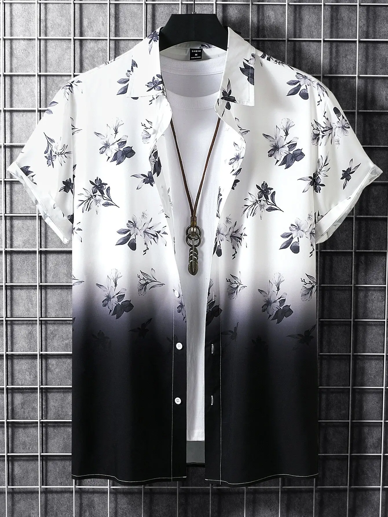 Men's 3D Printed Palm Leaf Shirt White Short Sleeve - Image 2