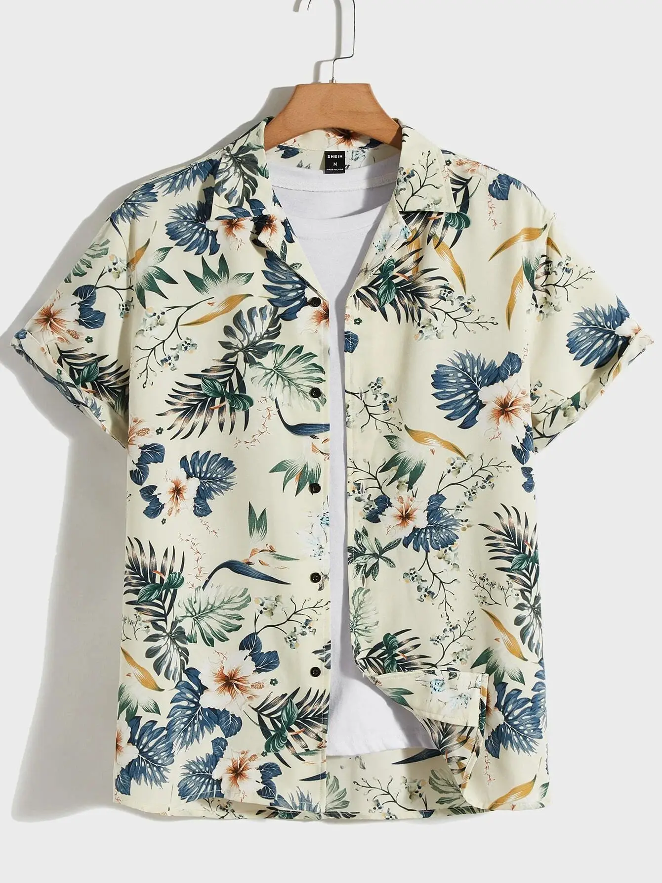 Men's 3D Printed Palm Leaf Shirt White Short Sleeve - Image 21