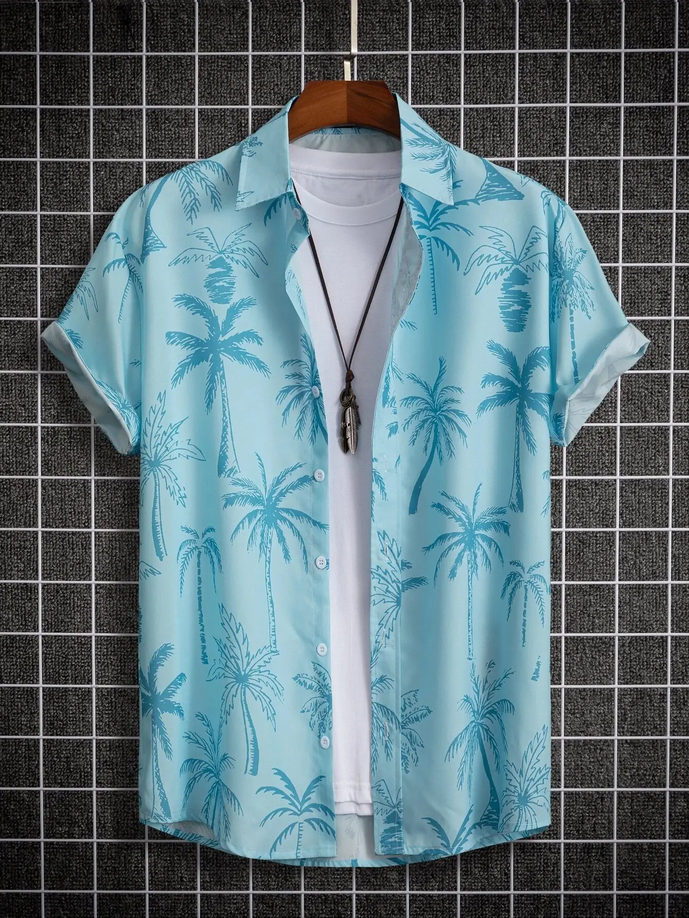 Men's 3D Printed Palm Leaf Shirt White Short Sleeve - Image 23