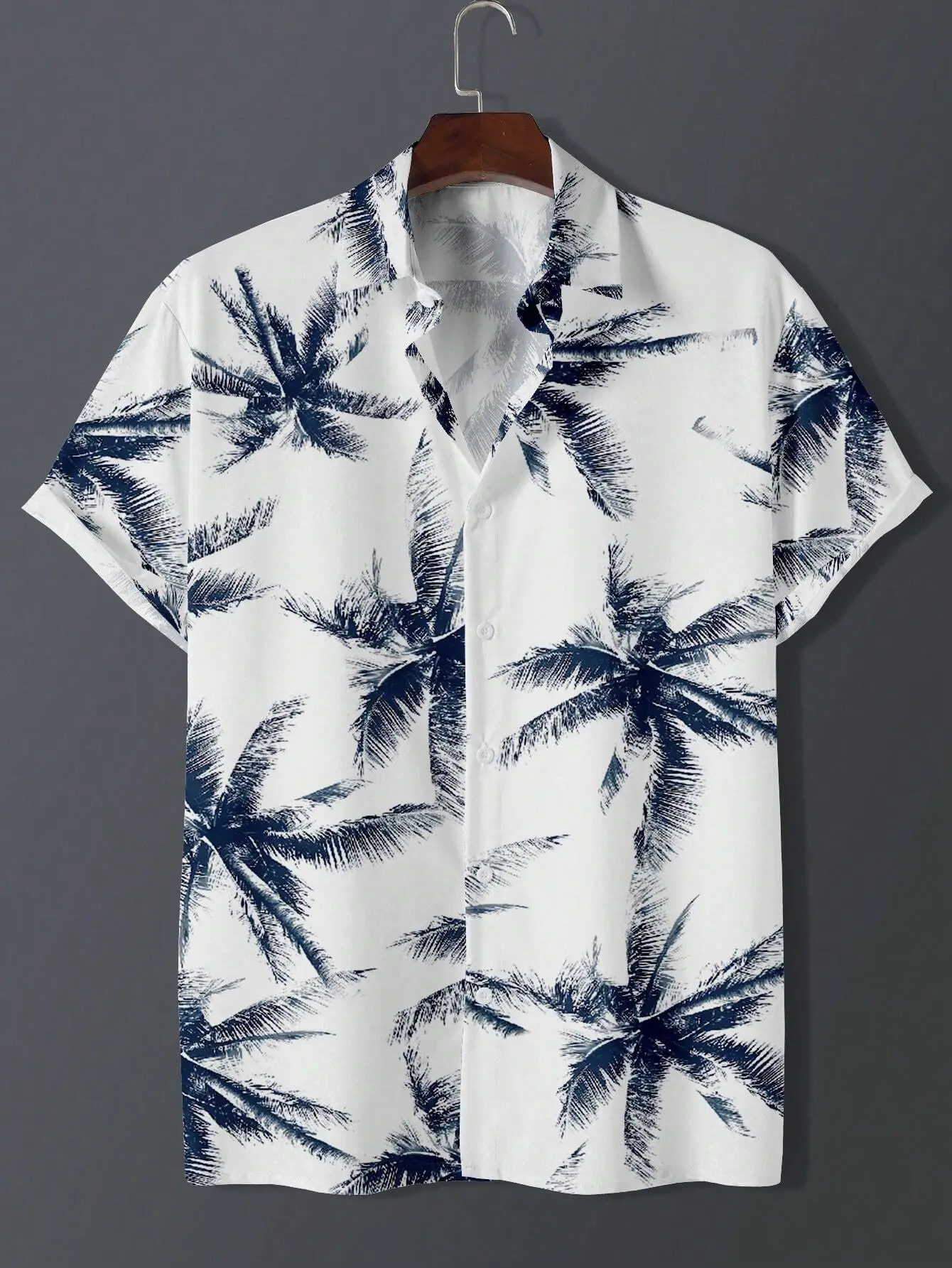 Men's 3D Printed Palm Leaf Shirt White Short Sleeve - Image 27