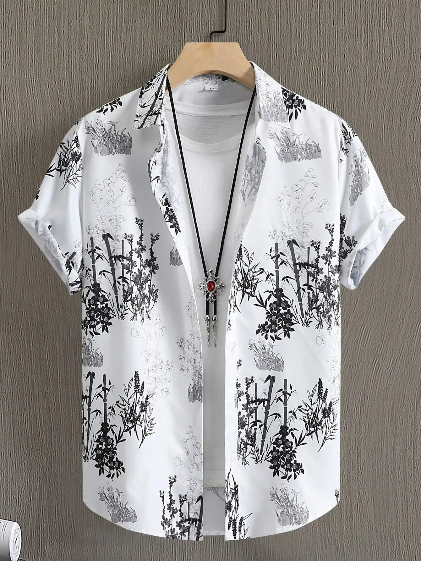 Men's 3D Printed Palm Leaf Shirt White Short Sleeve - Image 28
