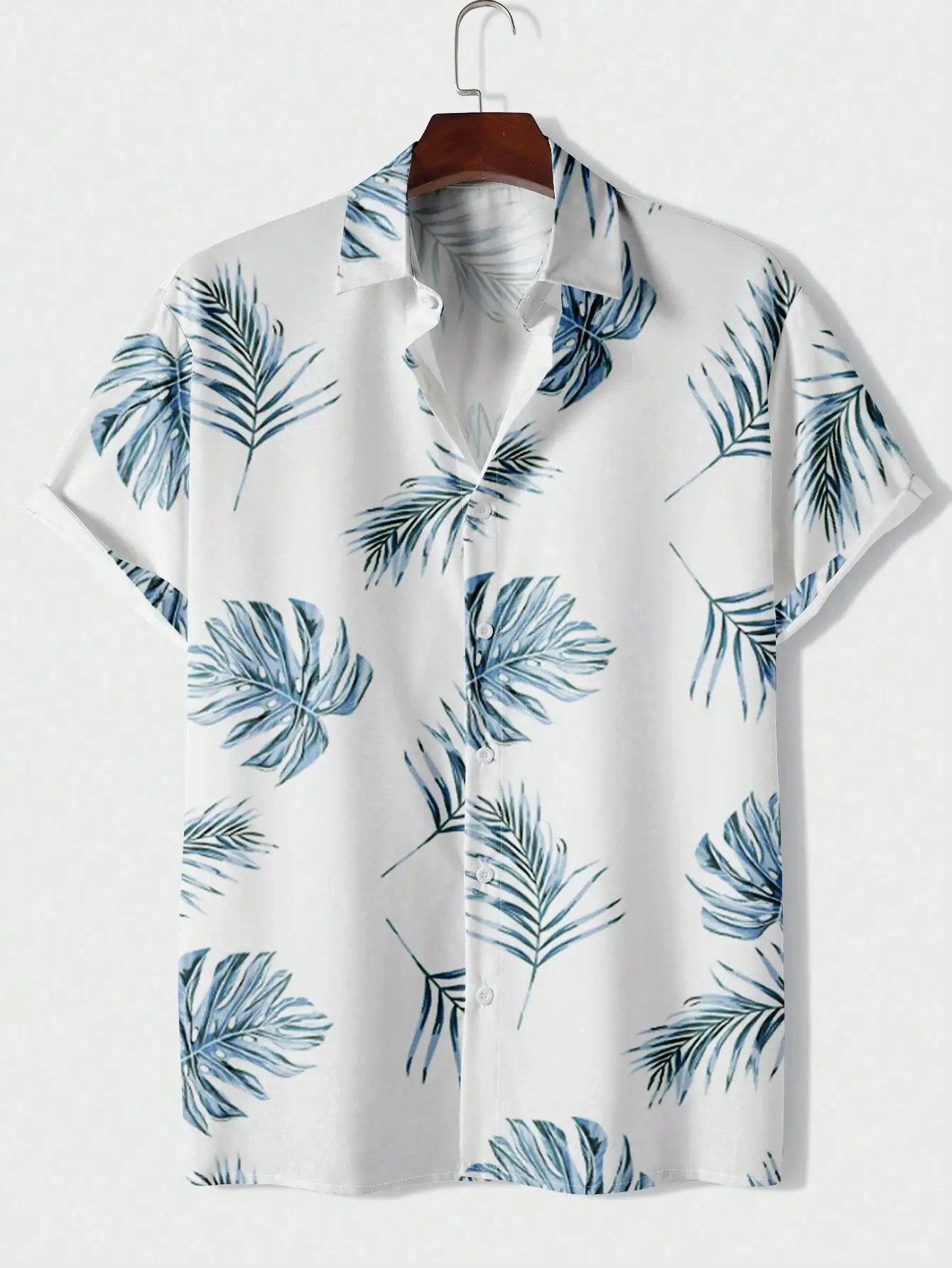 Men's 3D Printed Palm Leaf Shirt White Short Sleeve - Image 29