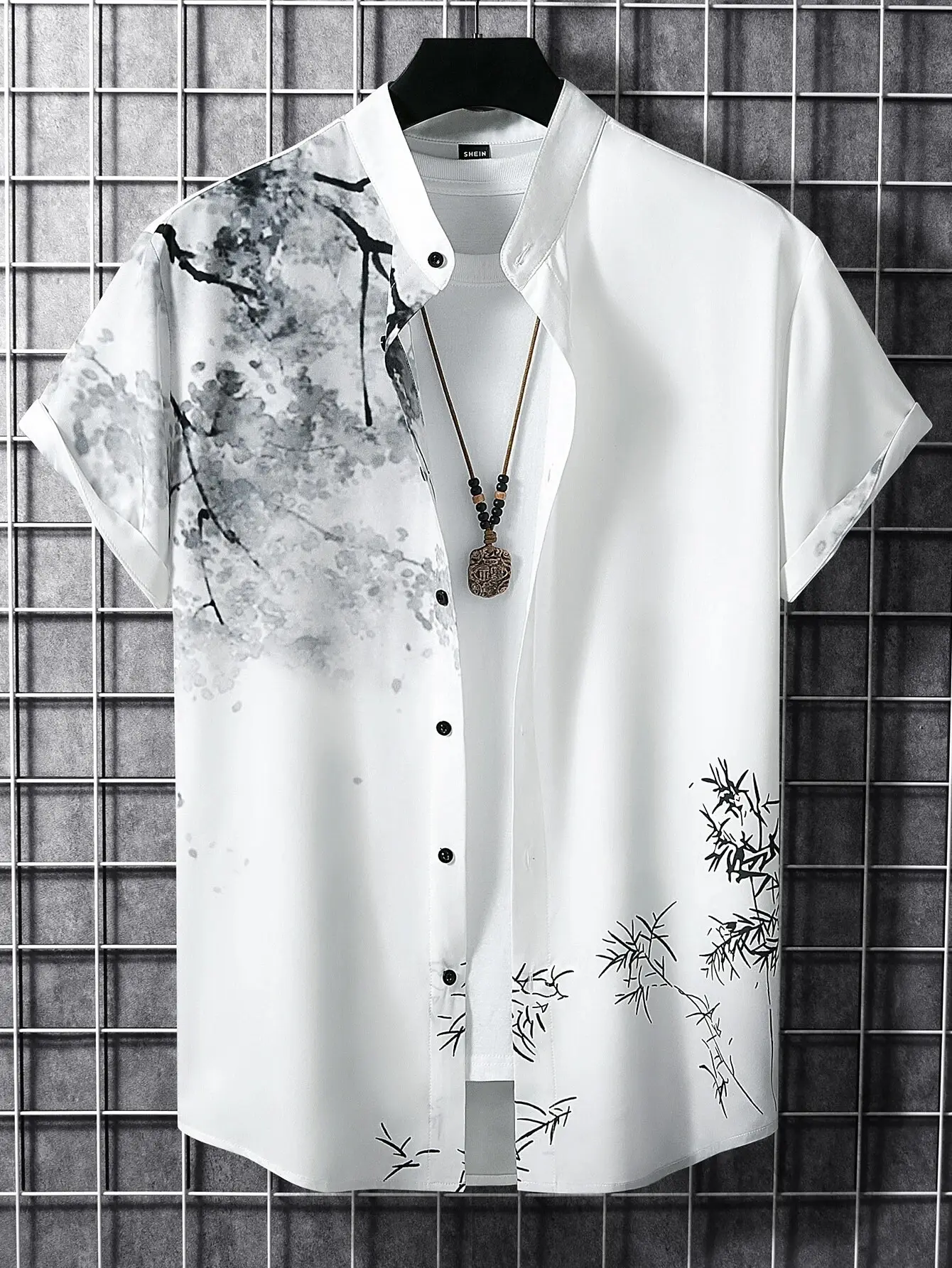 Men's 3D Printed Palm Leaf Shirt White Short Sleeve - Image 3