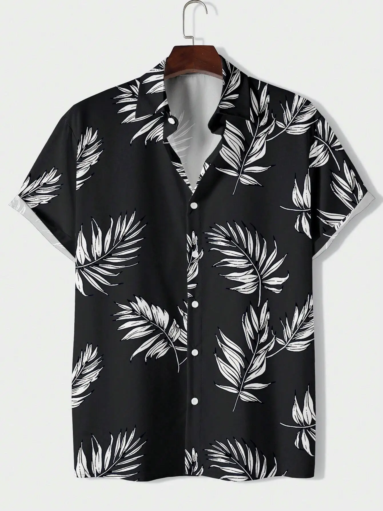 Men's 3D Printed Palm Leaf Shirt White Short Sleeve - Image 30