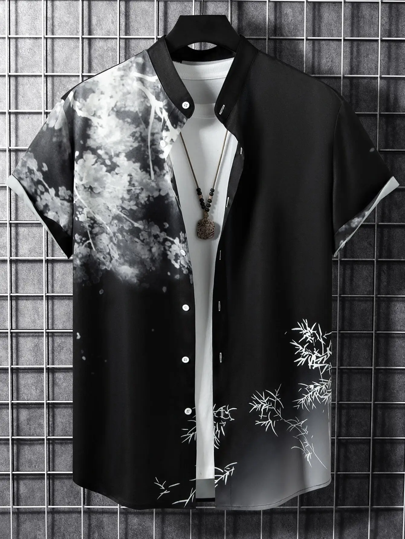 Men's 3D Printed Palm Leaf Shirt White Short Sleeve - Image 4
