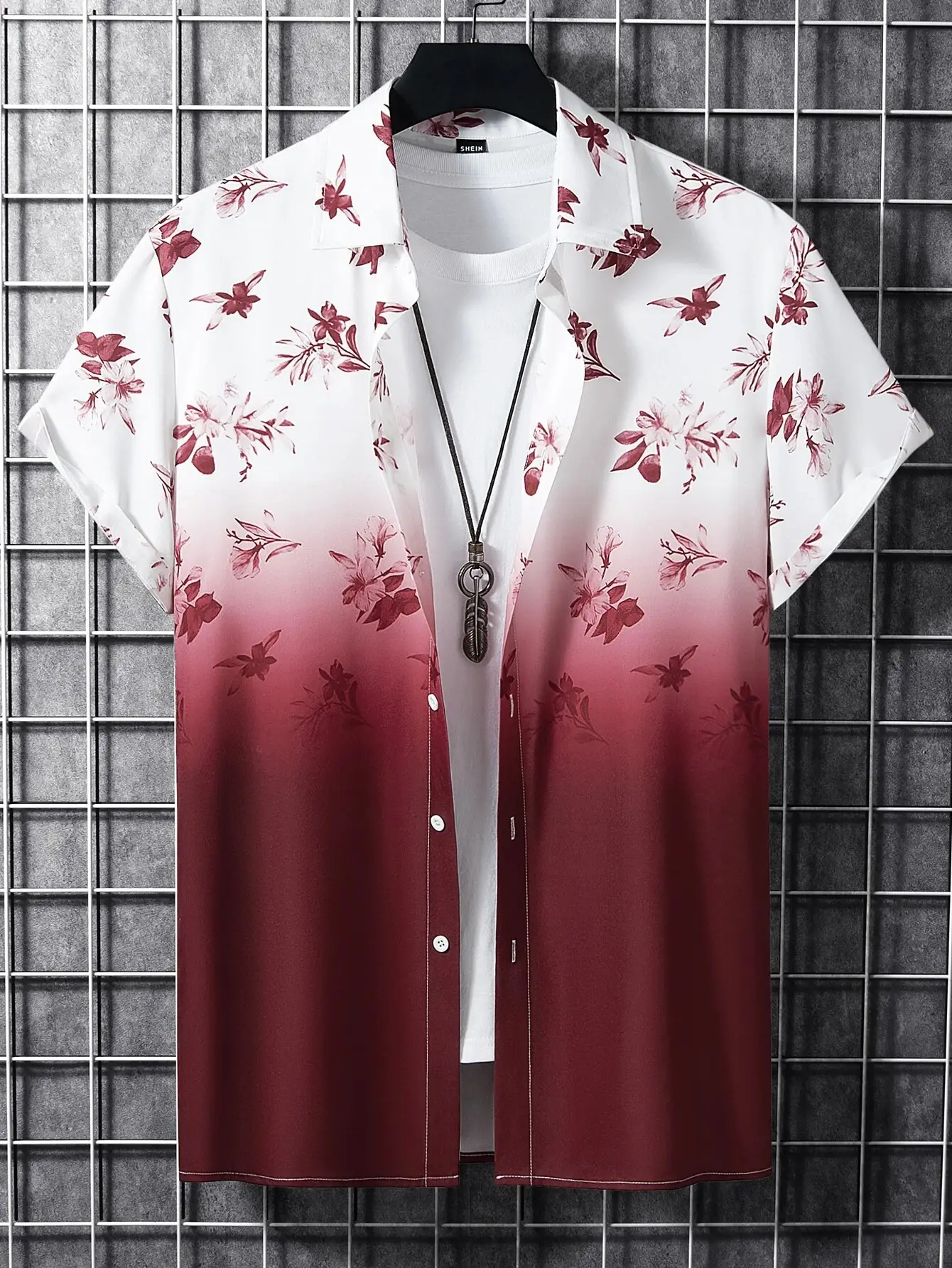 Men's 3D Printed Palm Leaf Shirt White Short Sleeve - Image 5