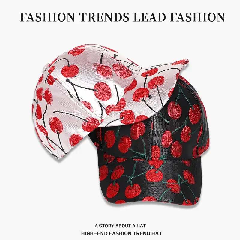 Women Cherry Jacquard Baseball Cap Sun Hat 54-58cm - Image 4