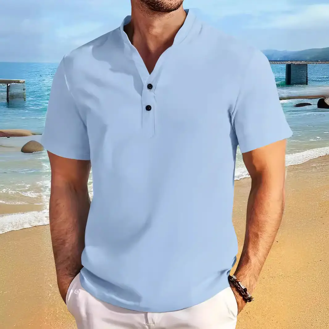 Men's Washed Polo Shirt Cotton Linen 2024 Summer - Image 8