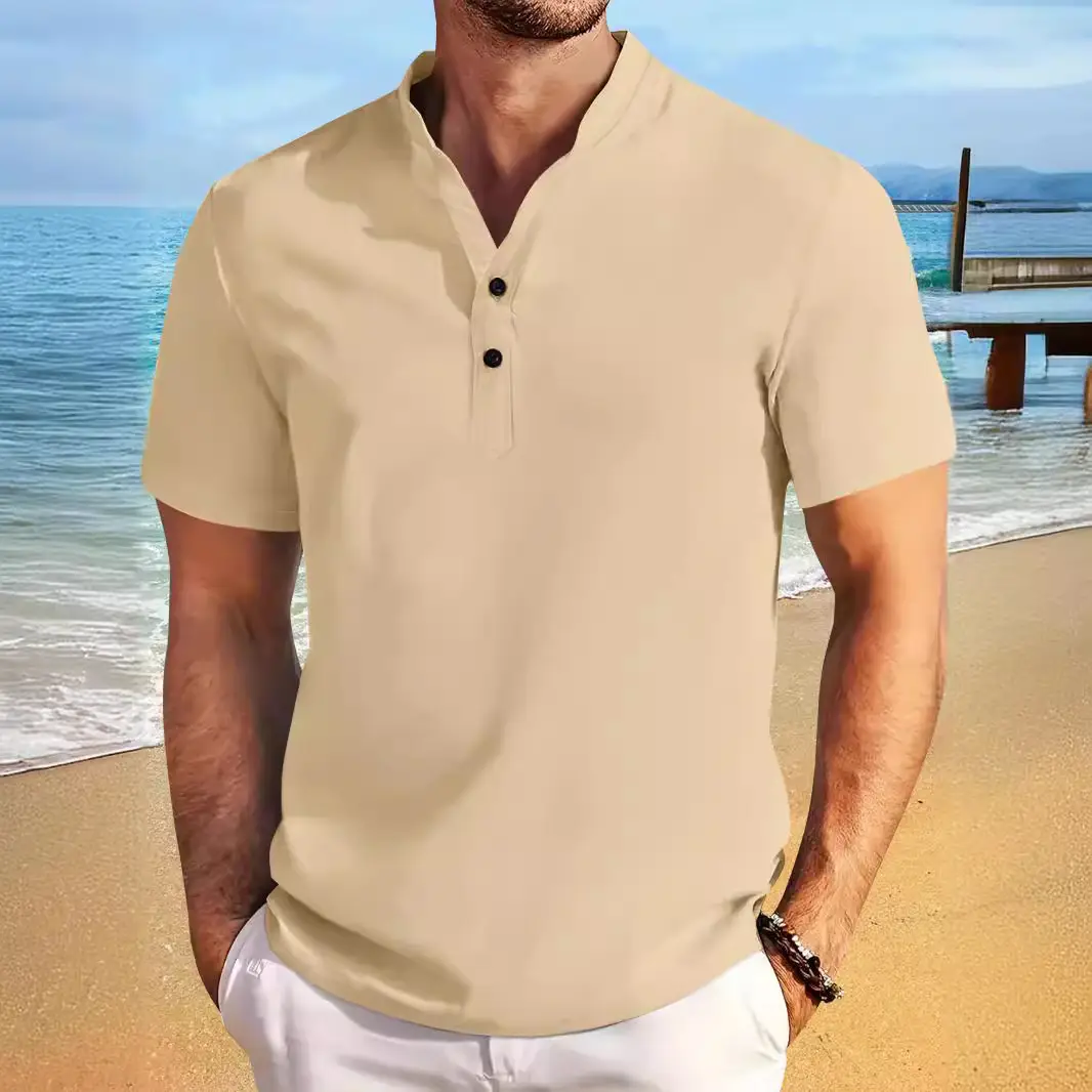 Men's Washed Polo Shirt Cotton Linen 2024 Summer - Image 9