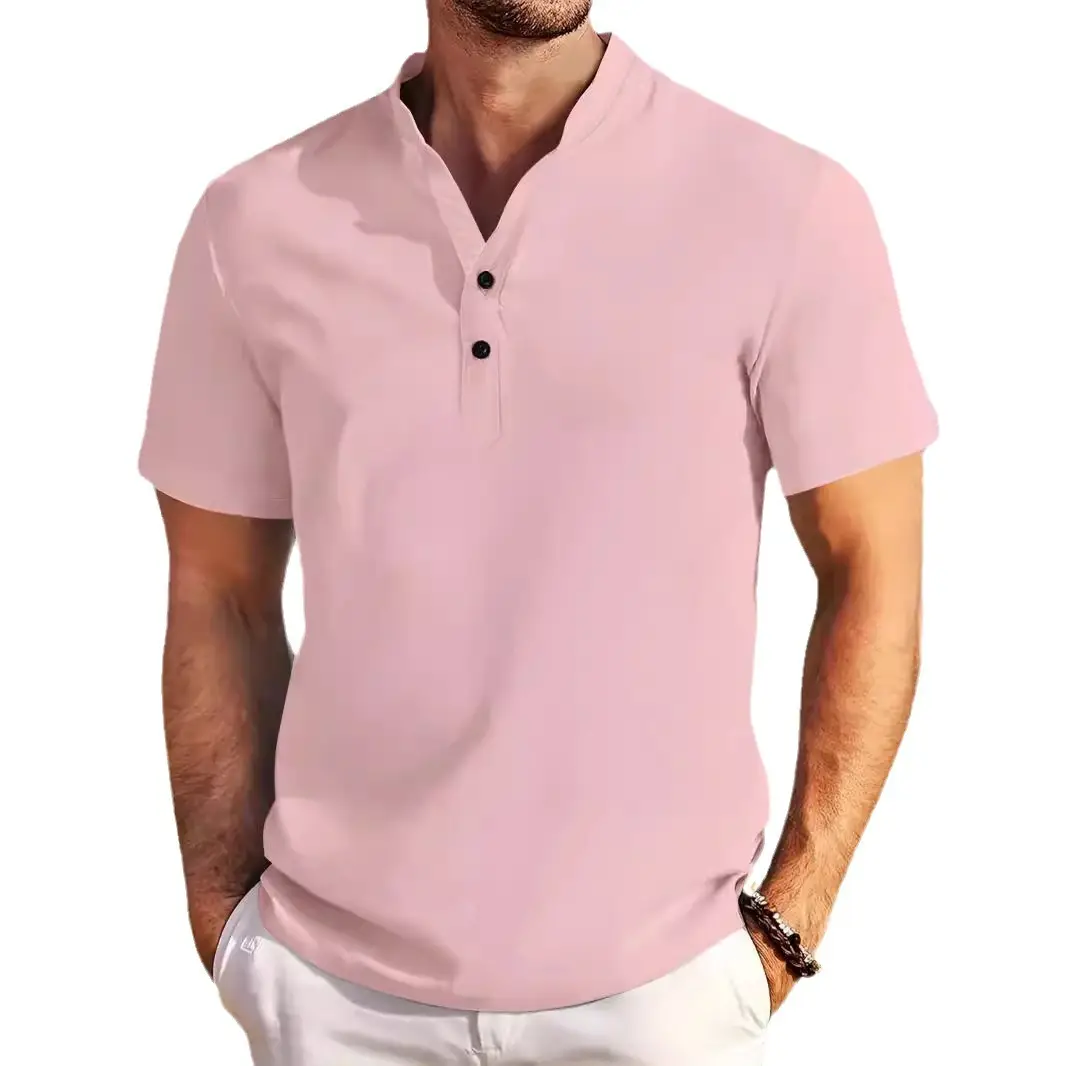 Men's Washed Polo Shirt Cotton Linen 2024 Summer - Image 10