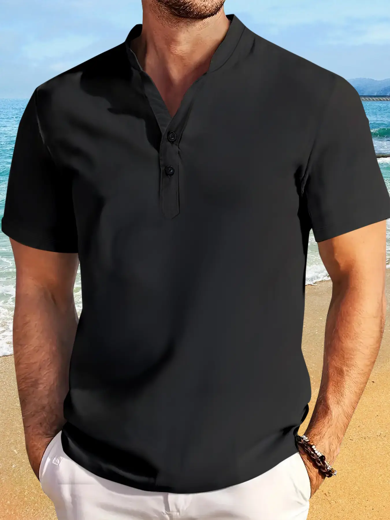Men's Washed Polo Shirt Cotton Linen 2024 Summer — feature 2