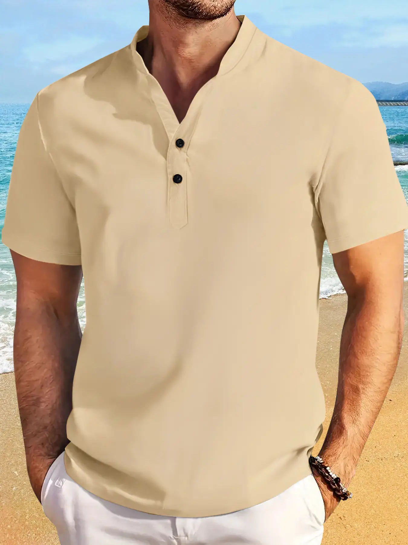Men's Washed Polo Shirt Cotton Linen 2024 Summer — feature 5