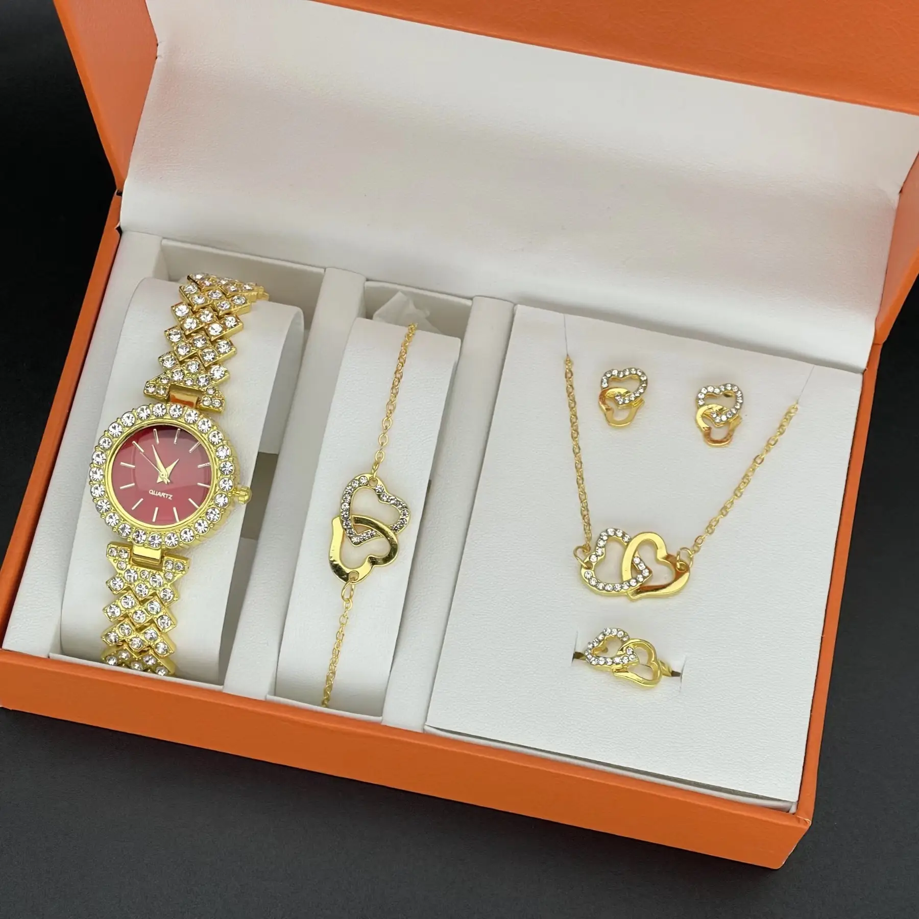 Elegant Pink Butterfly Watch & Earrings Set for Women