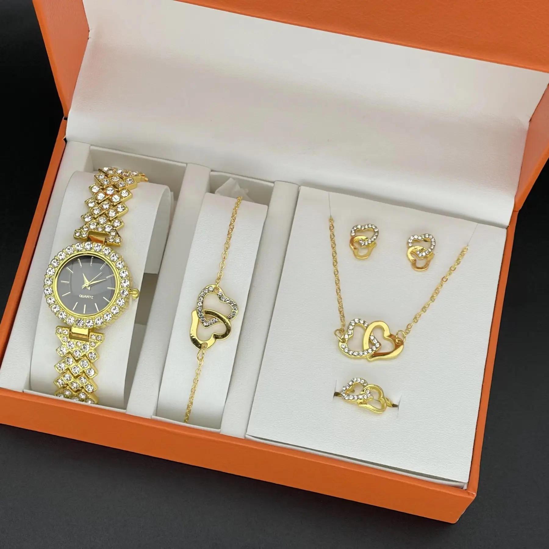 Elegant Pink Butterfly Watch & Earrings Set for Women