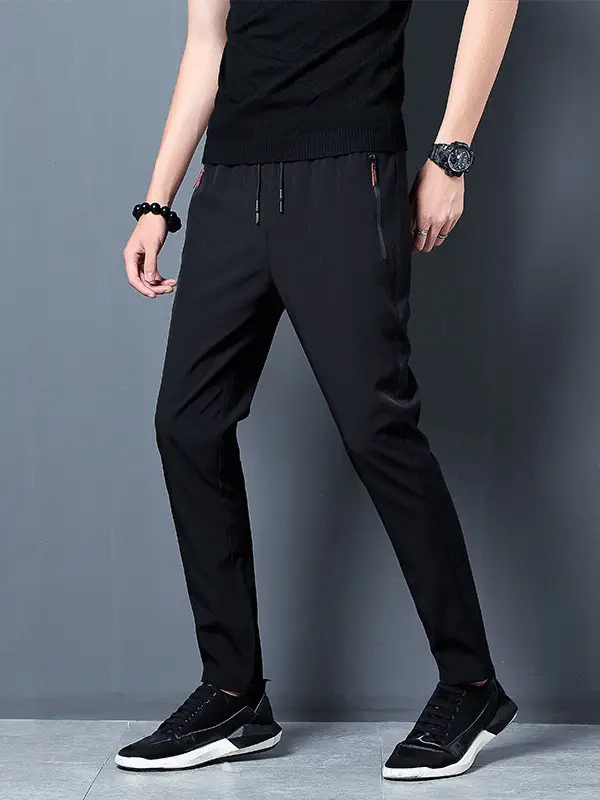 Men's Black Ice Silk Straight Pants Summer Casual - Image 6