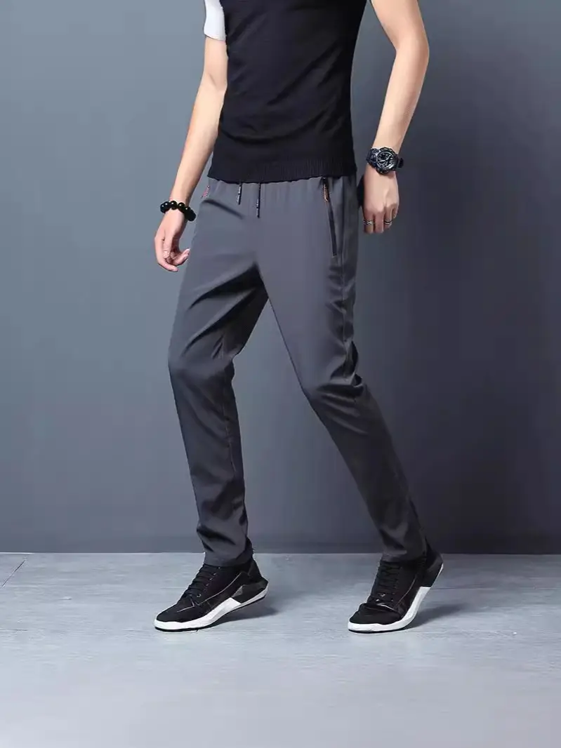Men's Black Ice Silk Straight Pants Summer Casual - Image 7
