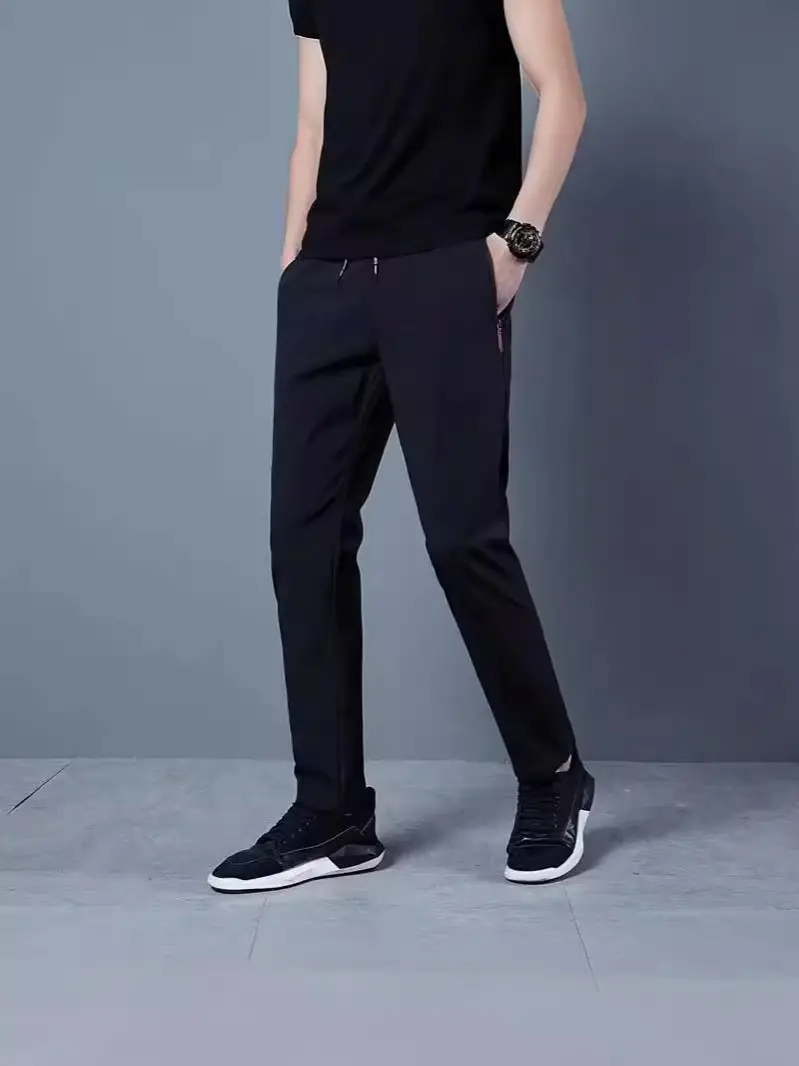 Men's Black Ice Silk Straight Pants Summer Casual - Image 8