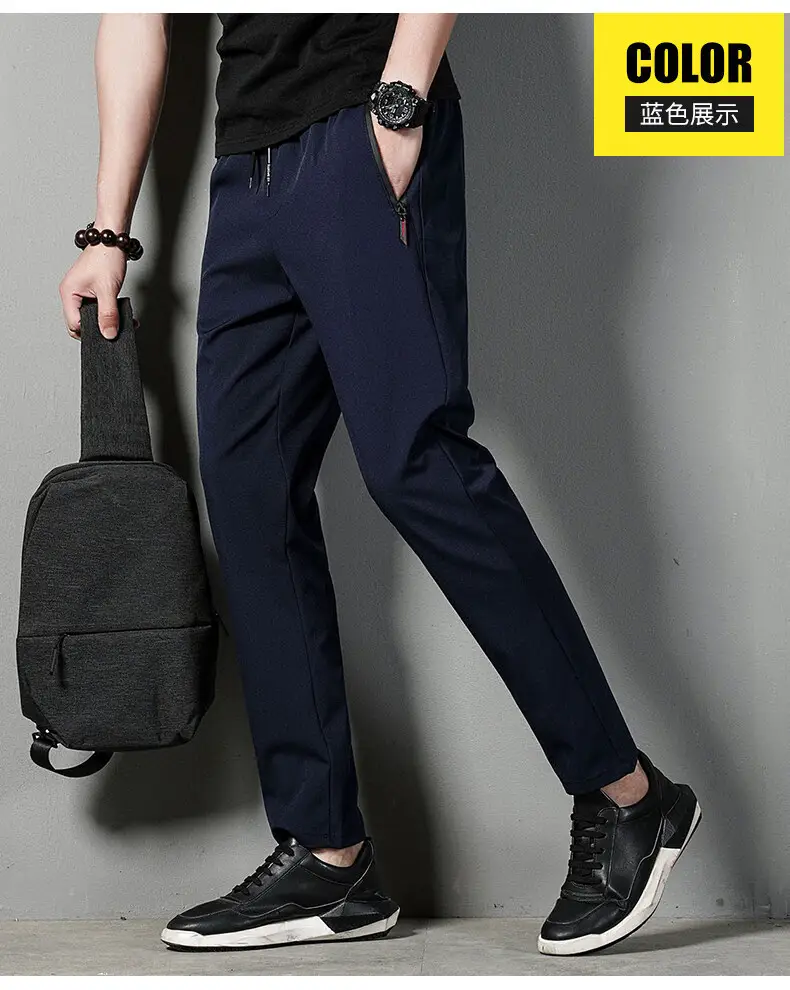 Men's Black Ice Silk Straight Pants Summer Casual — feature 16