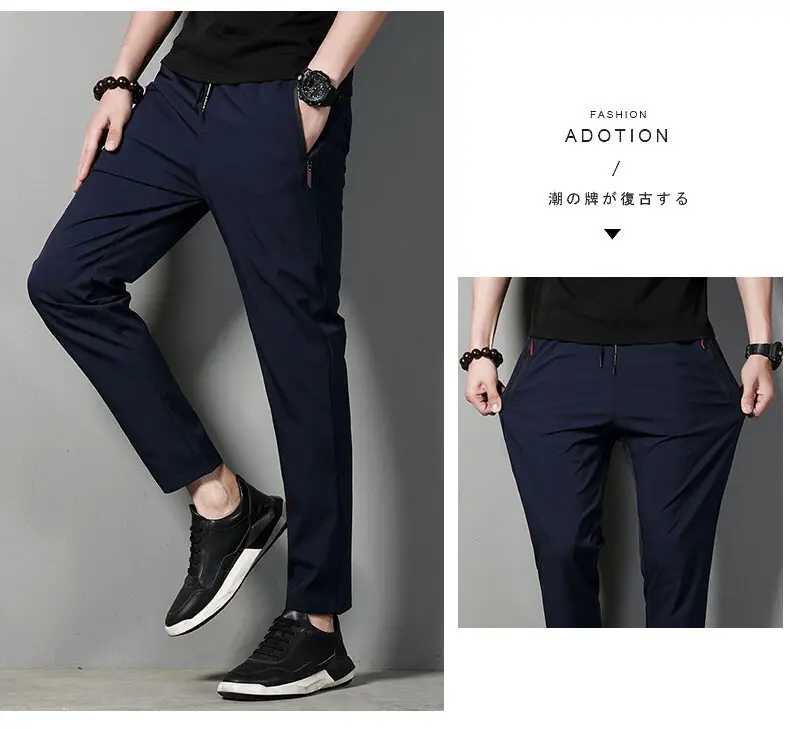 Men's Black Ice Silk Straight Pants Summer Casual — feature 17