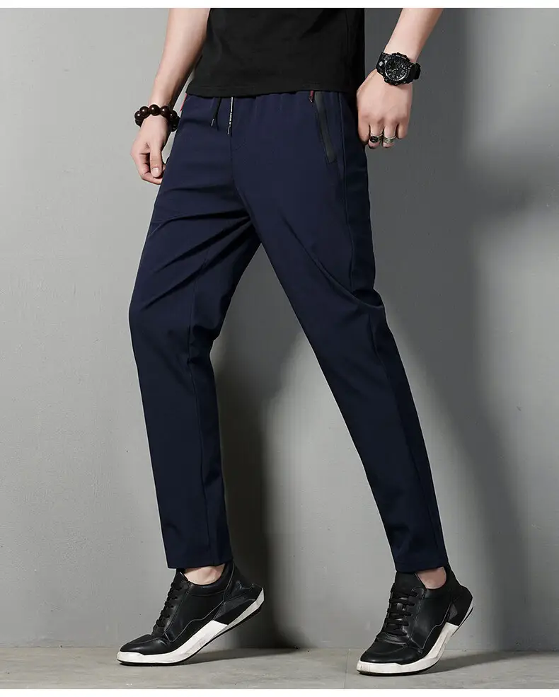 Men's Black Ice Silk Straight Pants Summer Casual — feature 18