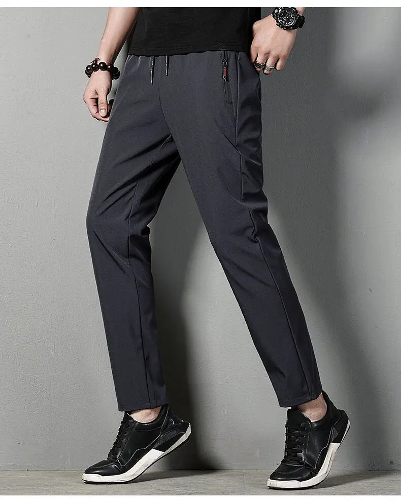 Men's Black Ice Silk Straight Pants Summer Casual — feature 22