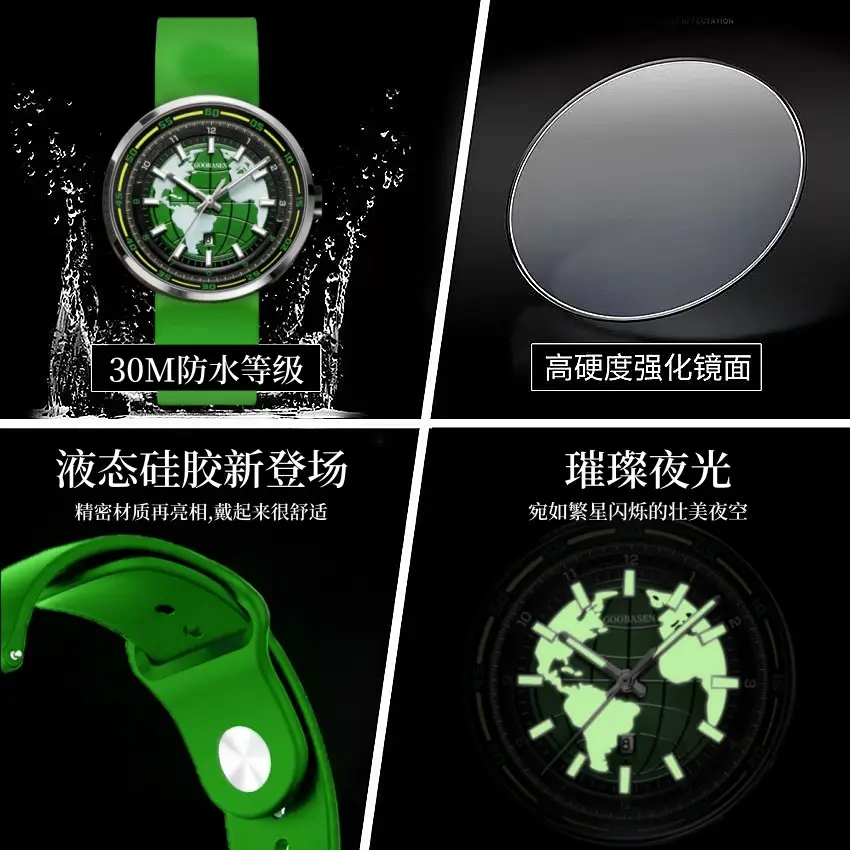 Guberson Earth Men's Green Luminous Quartz Watch - Image 6