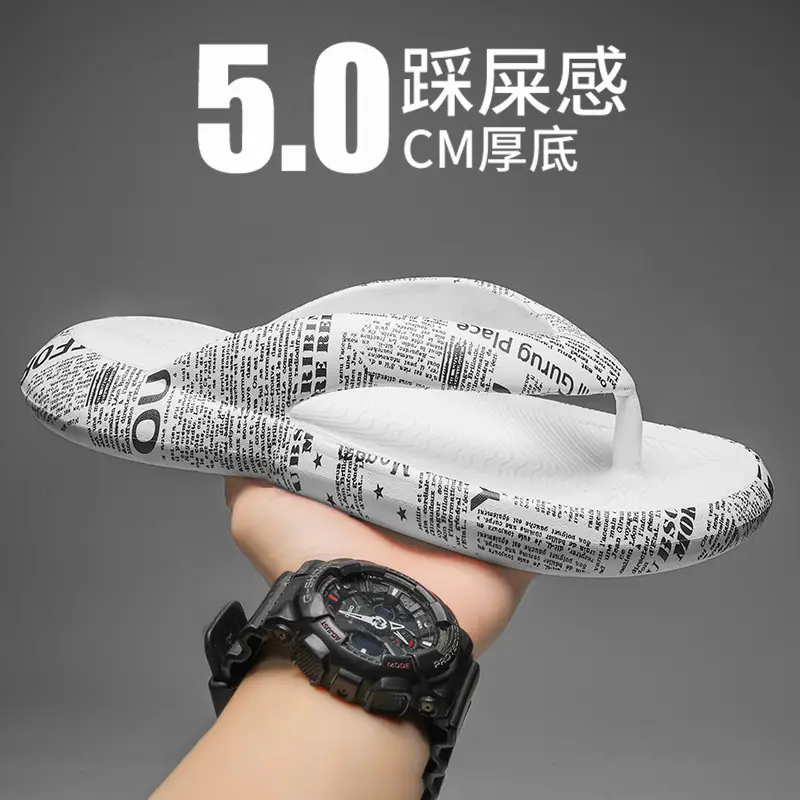 2025 Men Blue Printed Flip Flops Summer Sandals