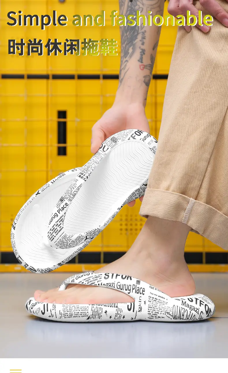 2025 Men Blue Printed Flip Flops Summer Sandals — feature 1