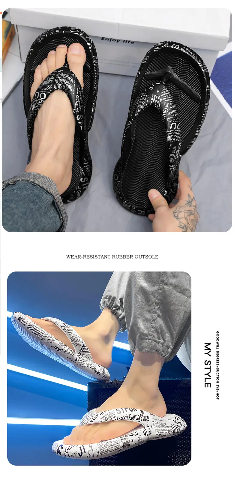 2025 Men Blue Printed Flip Flops Summer Sandals — feature 10