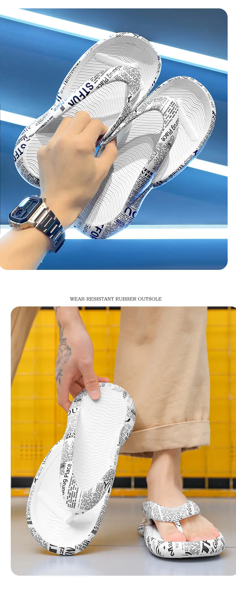 2025 Men Blue Printed Flip Flops Summer Sandals — feature 11