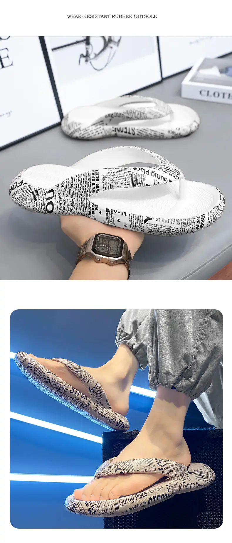 2025 Men Blue Printed Flip Flops Summer Sandals — feature 12