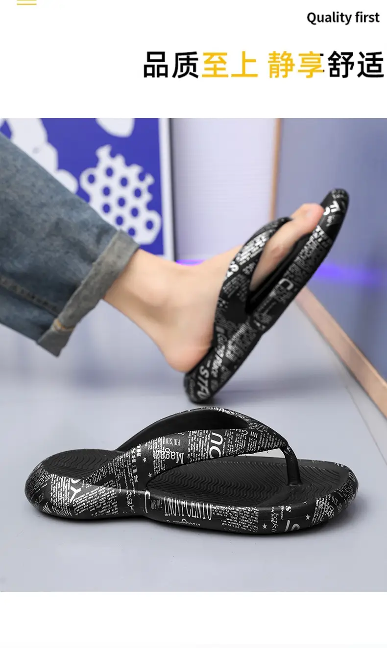 2025 Men Blue Printed Flip Flops Summer Sandals — feature 2