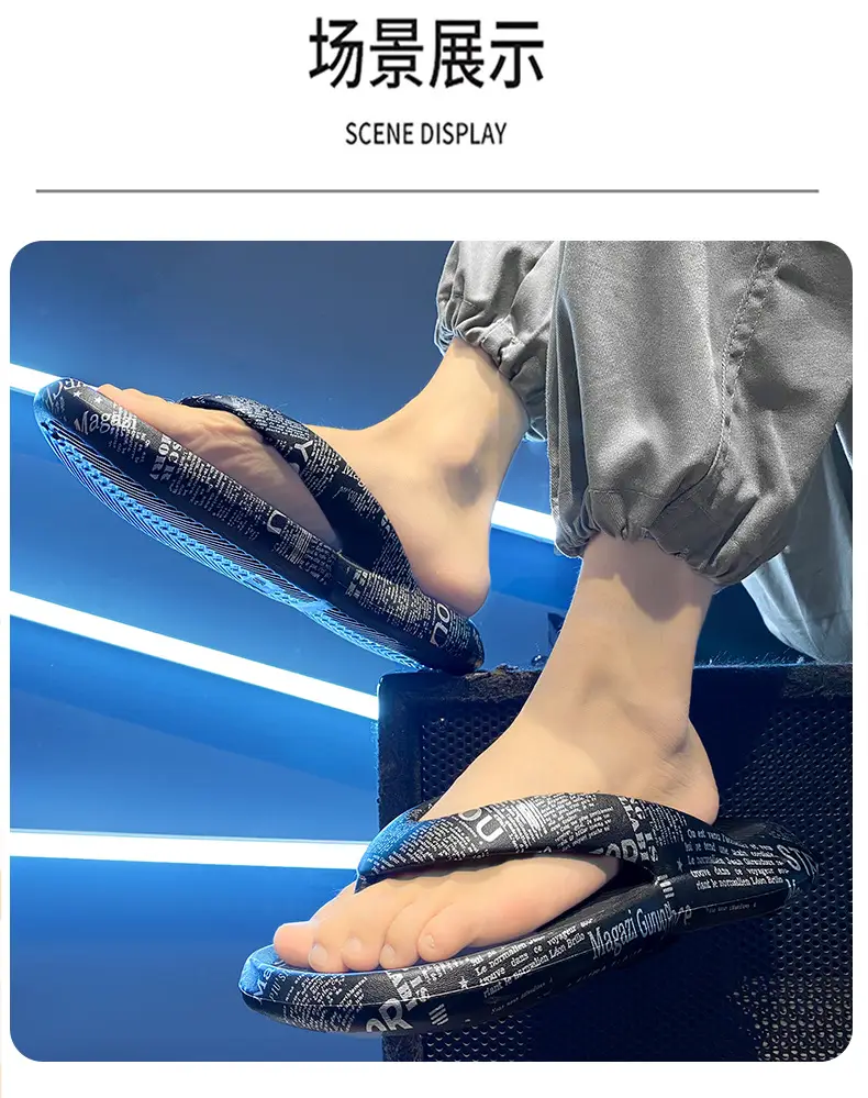 2025 Men Blue Printed Flip Flops Summer Sandals — feature 8