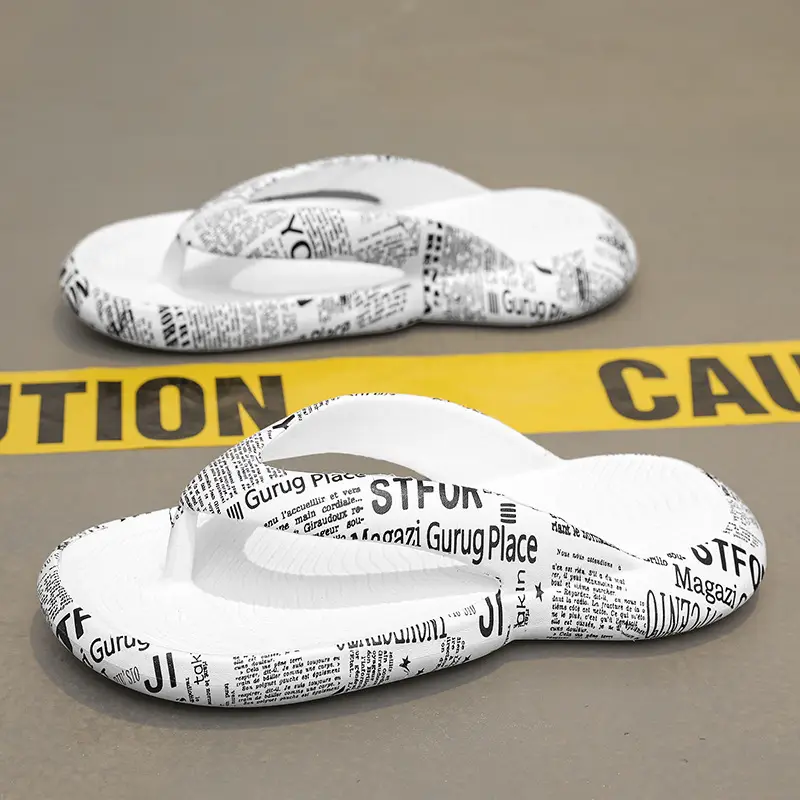 2025 Men Blue Printed Flip Flops Summer Sandals