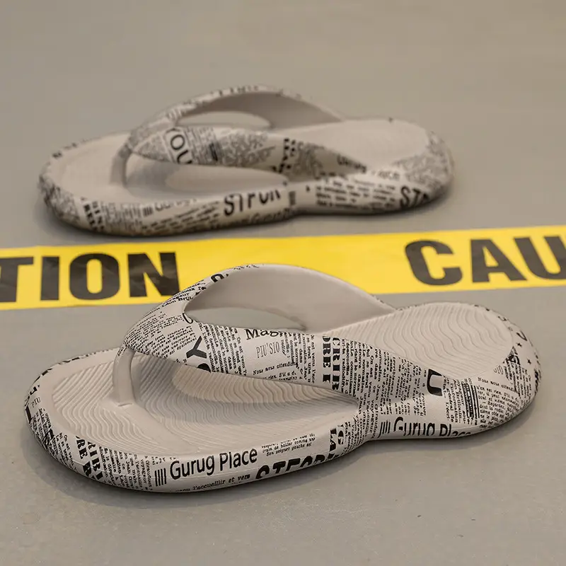 2025 Men Blue Printed Flip Flops Summer Sandals