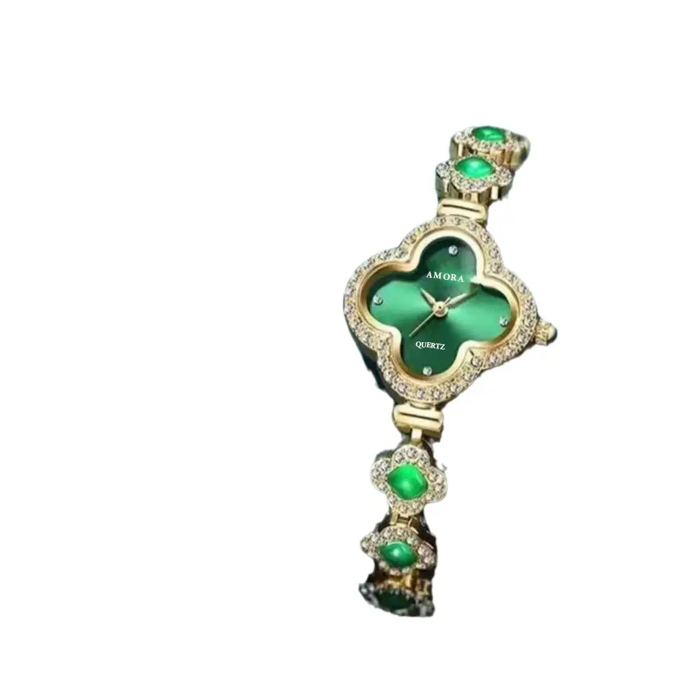 Green Gemstone Four-Leaf Clover Bracelet for Women