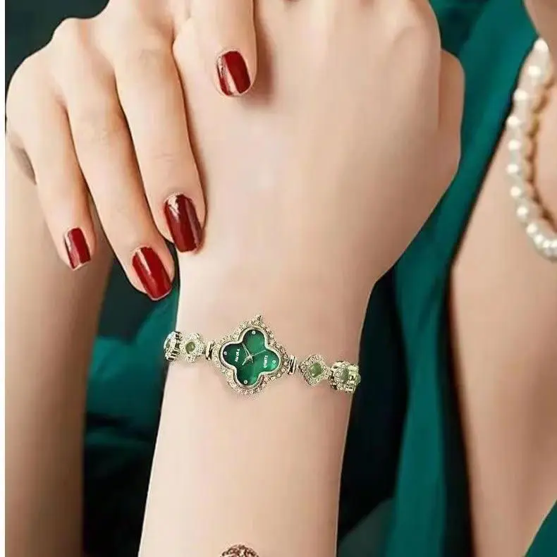Green Gemstone Four-Leaf Clover Bracelet for Women — feature 1