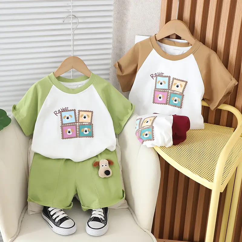 Boys Green White Crewneck Shorts Suit 2024 - Image 4