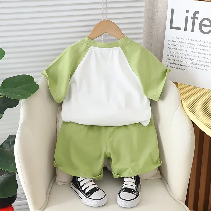 Boys Green White Crewneck Shorts Suit 2024 - Image 5