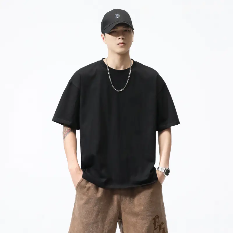 Plus Size Men's White Heavy Crewneck T-Shirt 260G - Image 5