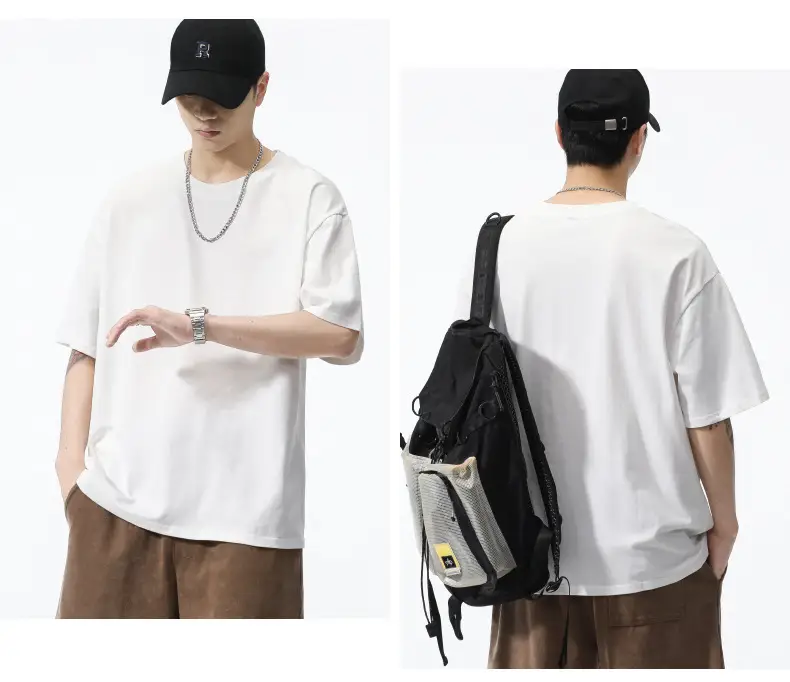 Plus Size Men's White Heavy Crewneck T-Shirt 260G — feature 11