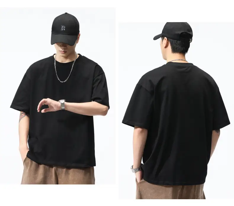 Plus Size Men's White Heavy Crewneck T-Shirt 260G — feature 16