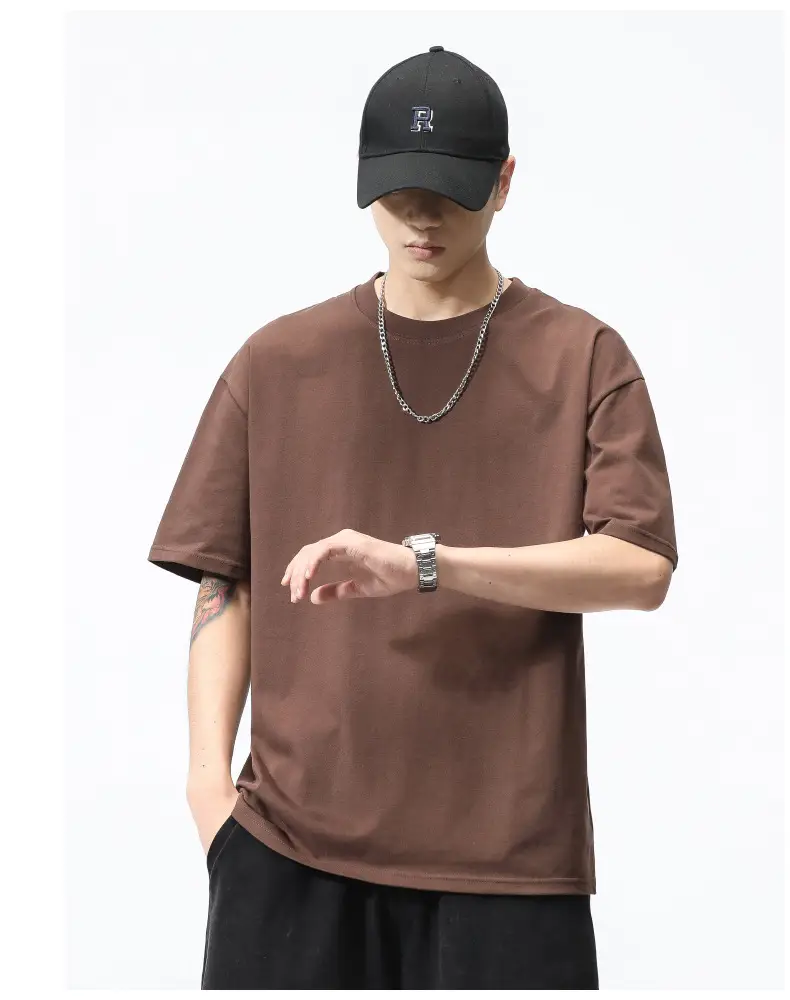 Plus Size Men's White Heavy Crewneck T-Shirt 260G — feature 23